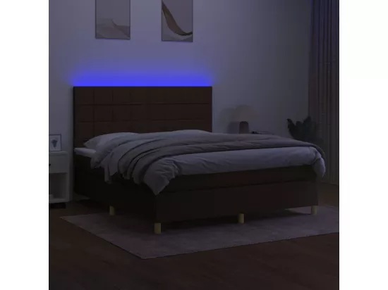 Sommier tapissier matelas et LED Marron foncé 160x200 cm Tissu