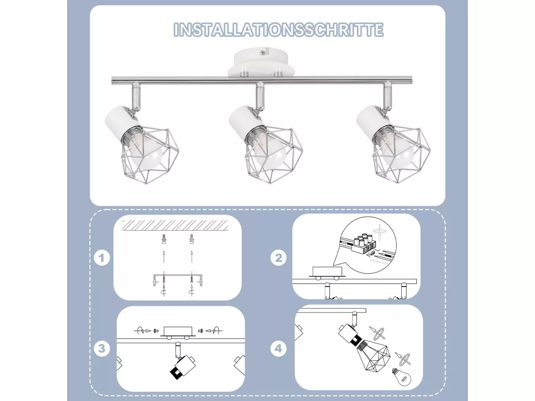 NETTLIFE Spot de plafond 3 ampoules rond - Plafonnier industriel rétro E14 Sans ampoules