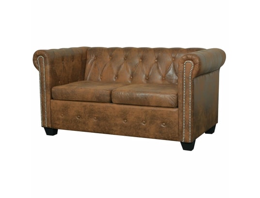 VIDAXL - Canapé chesterfield 2 places cuir artificiel marron