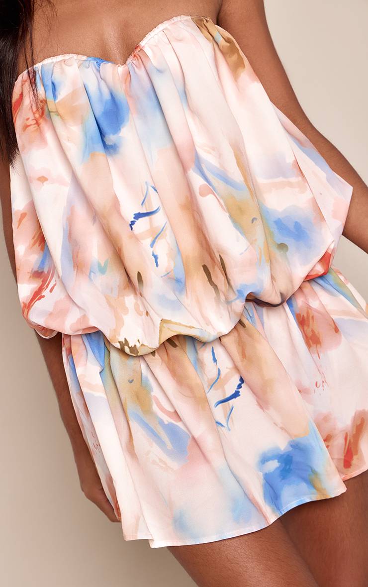 Pêche Robe Mini Bouffante À Volants Imprimée