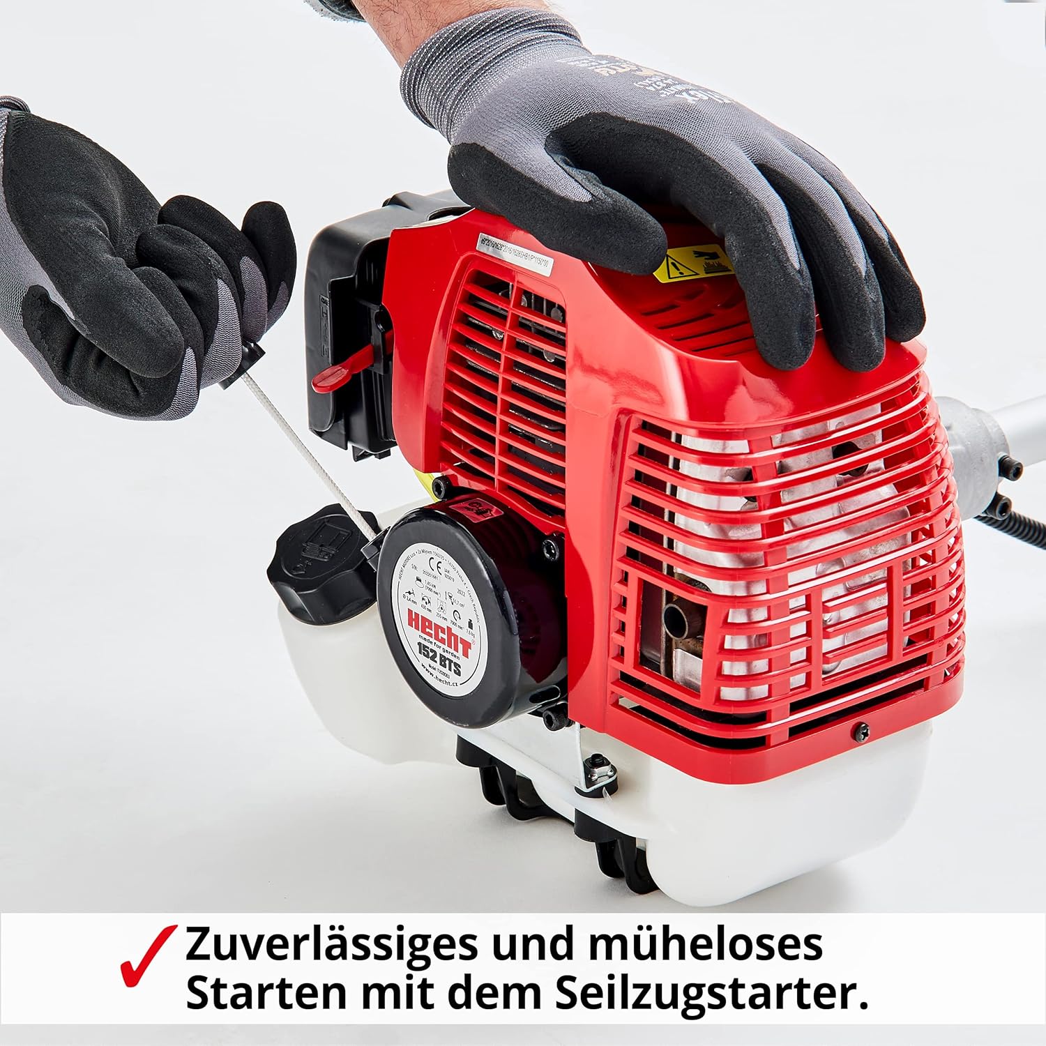 HECHT Rasentrimmer Benzin - Freischneider Benzin mit 2-Takt-Motor – 43 cm und 25,5 cm Schnittkreis – Mit Doppel Faden Spule und Metallmesser, Komfort-Tragegurt, Lenkradgriff Rot