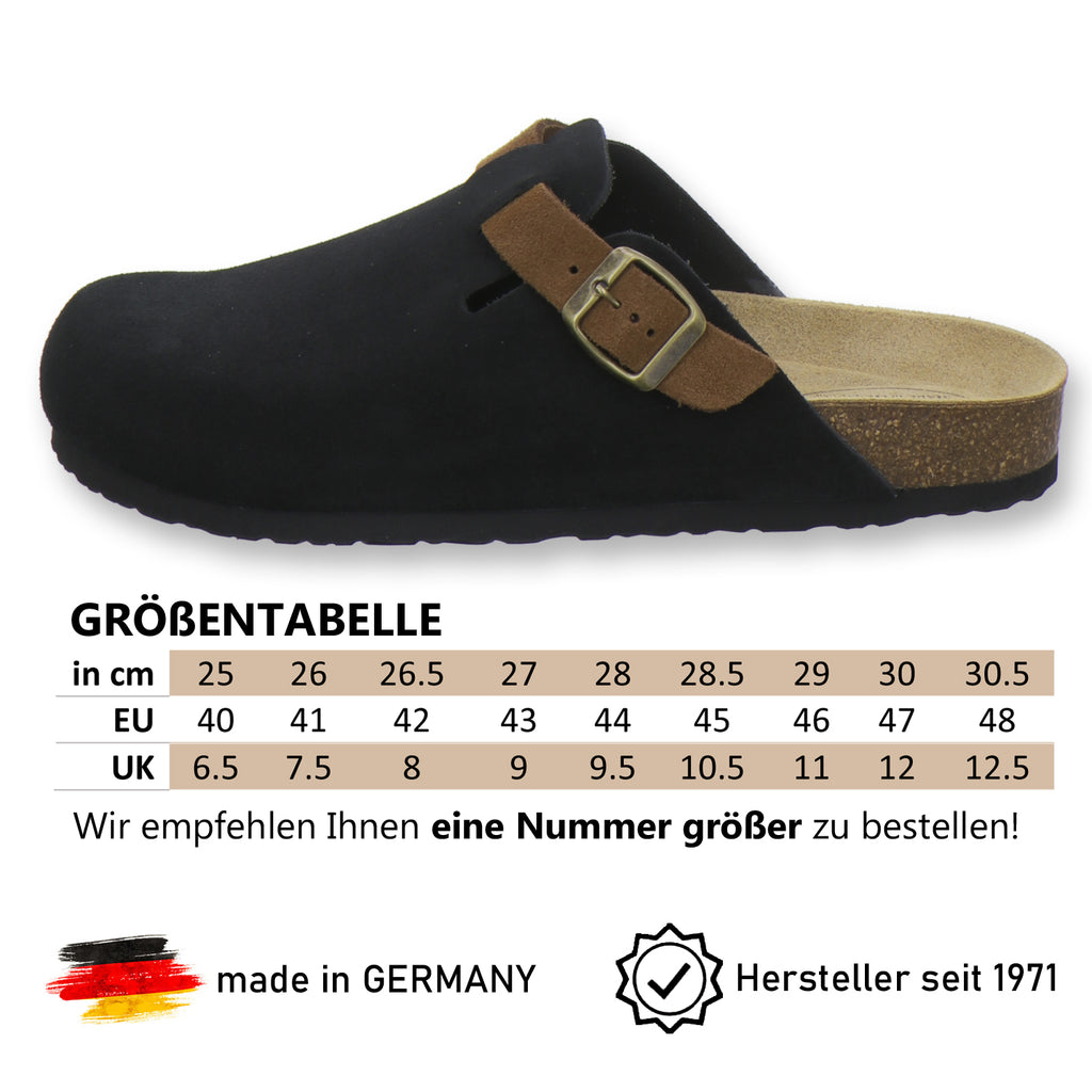 Clogs Herren Leder schwarz Velour
