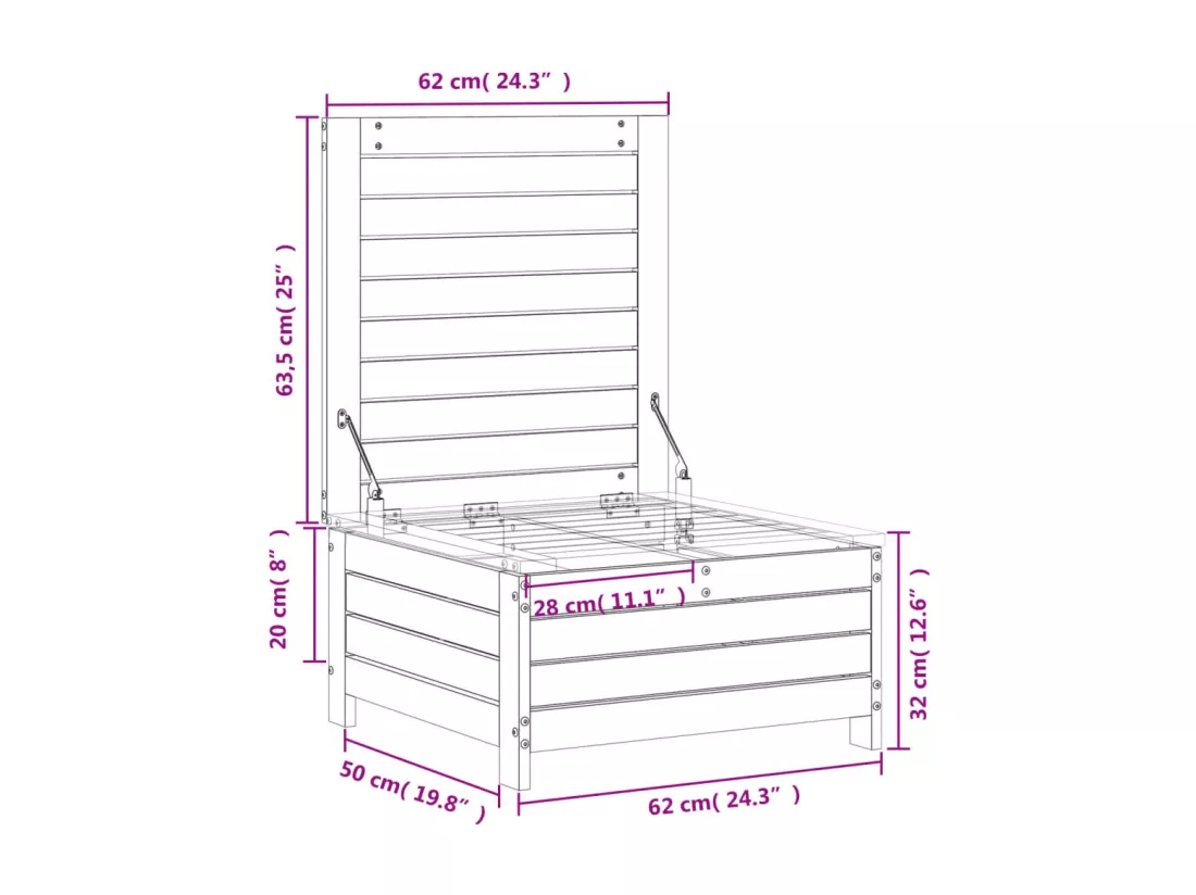 Repose-pied de jardin avec coussin bois de pin massif