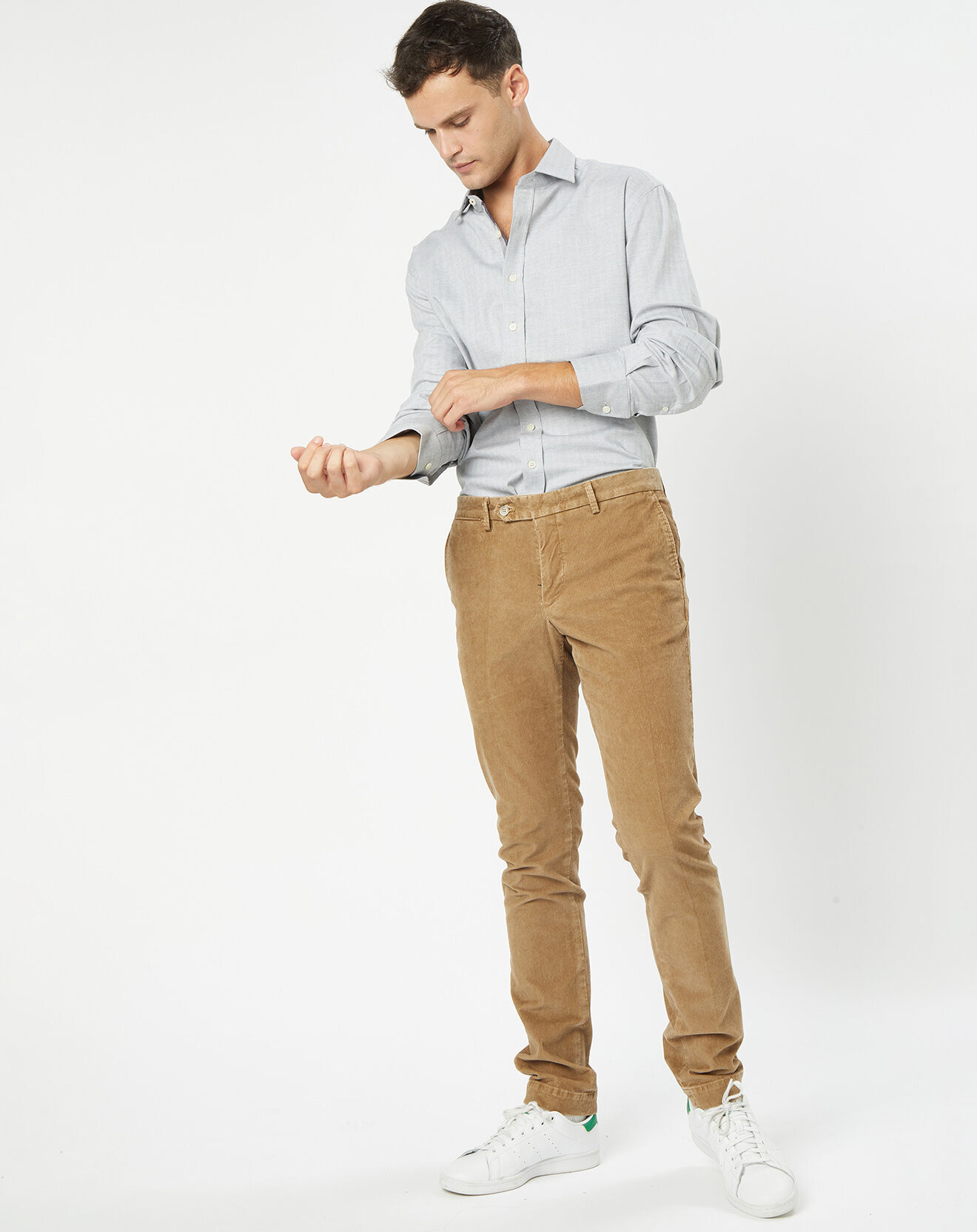 Hackett London Chemise Slim Fit en Flanelle Chevron gris clair