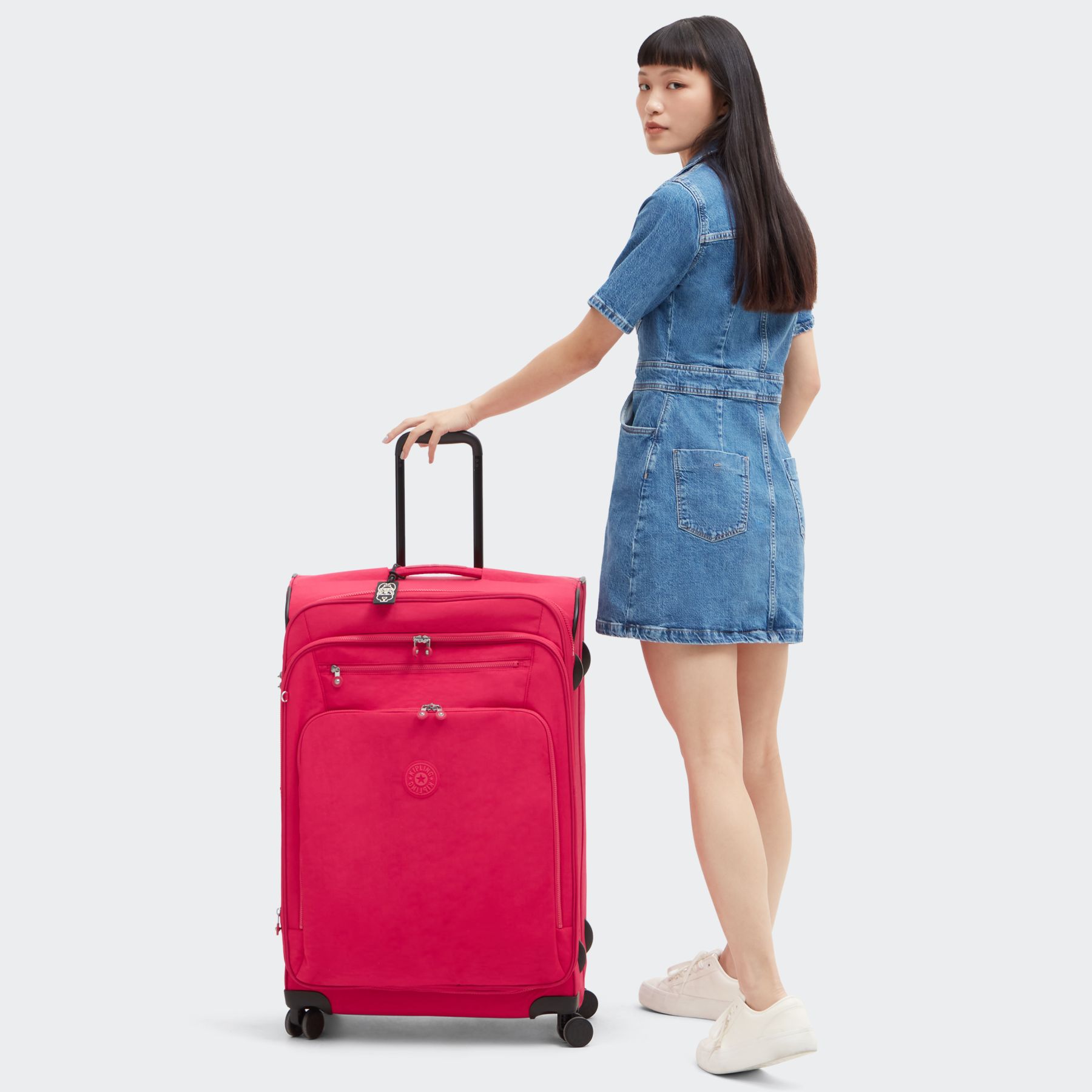 NEW YOURI SPIN L Grande Valise Extensible à Roulettes avec Poignée Télescopique - Confetti Pink