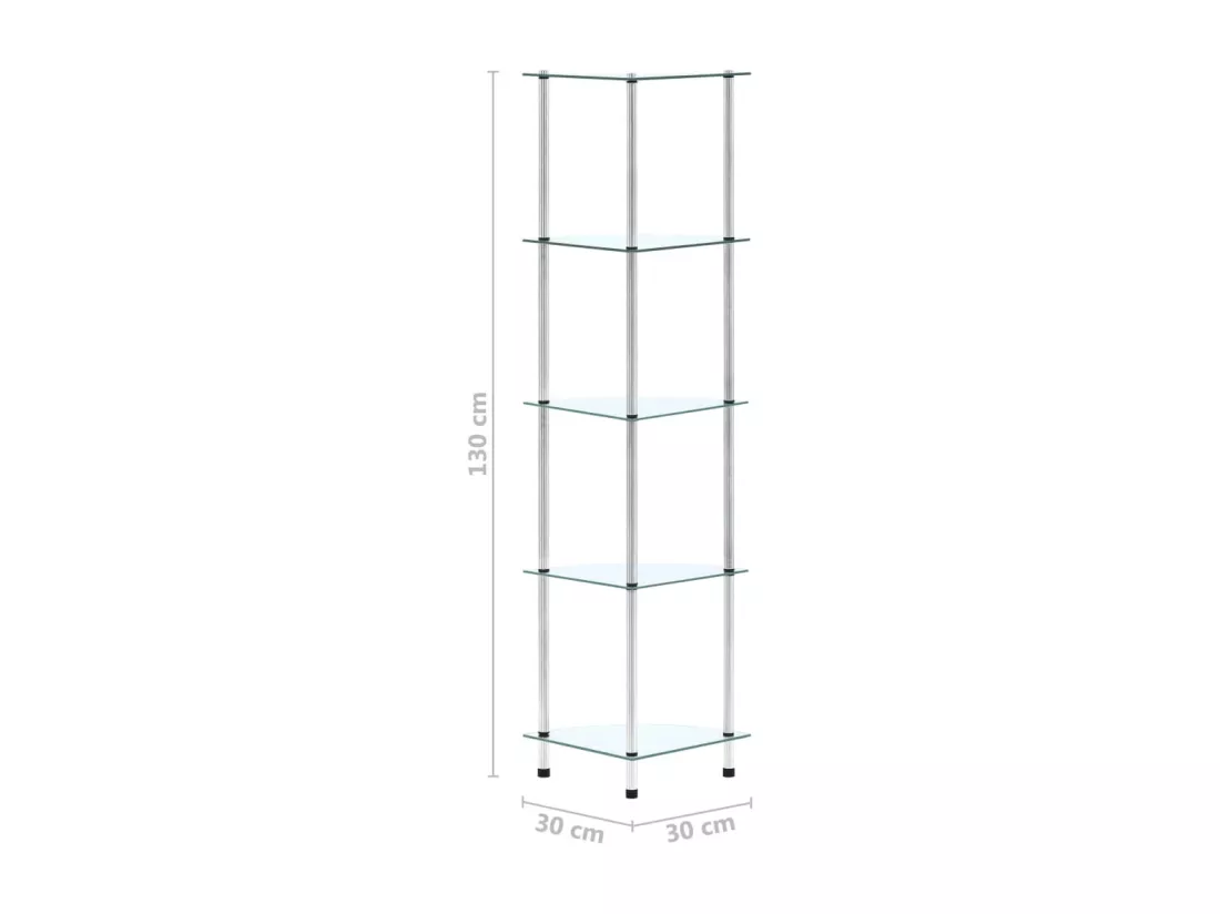 Étagère 5 niveaux Transparent 30x30x130 cm Verre trempé