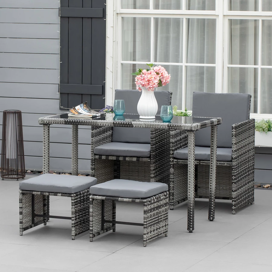 Outsunny Sitzgruppe aus Polyrattan geflecht grau
