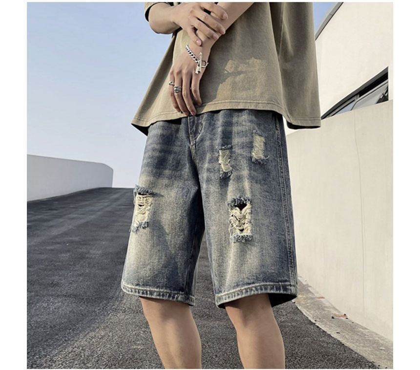 Whyessa - Versleten rechte denim shorts