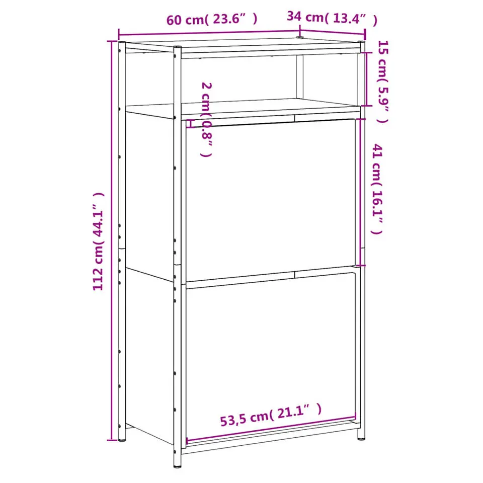 vidaXL - Schoenenkast 6 paar met 2 kleppen - Sonoma eiken - Hout - 60x34x112 cm