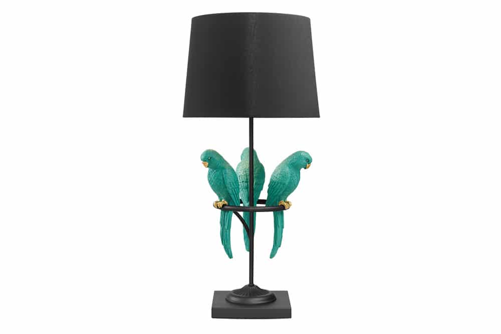 Design Tischlampe WILDLIFE 75cm schwarz türkis rund Papagei Skulpturen mit Marmor-Fuß