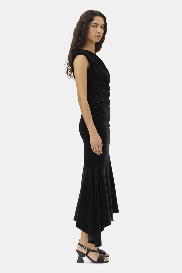 Ganni Velvet Jersey Ruched Crossover Dres Black