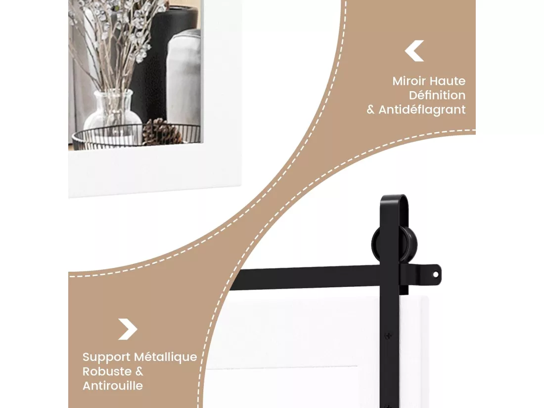 Miroir Mural Rustique avec Cadre en Bois Massif, Miroir avec kit, 76 x 56 cm (Blanc)
