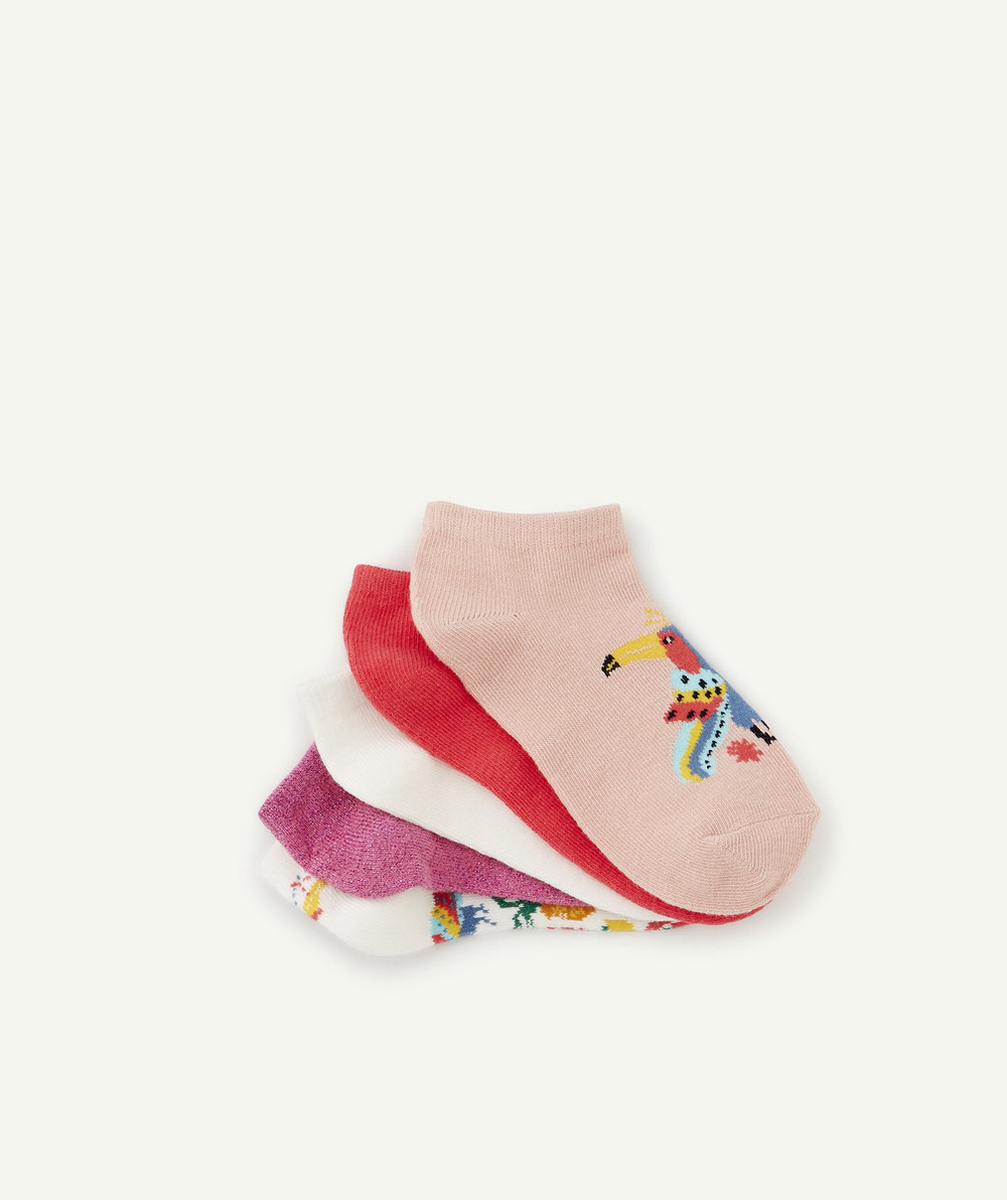 LOT DE 5 SOCQUETTES FILLE ROSE IMPRIMÉE ET PAILLETÉE