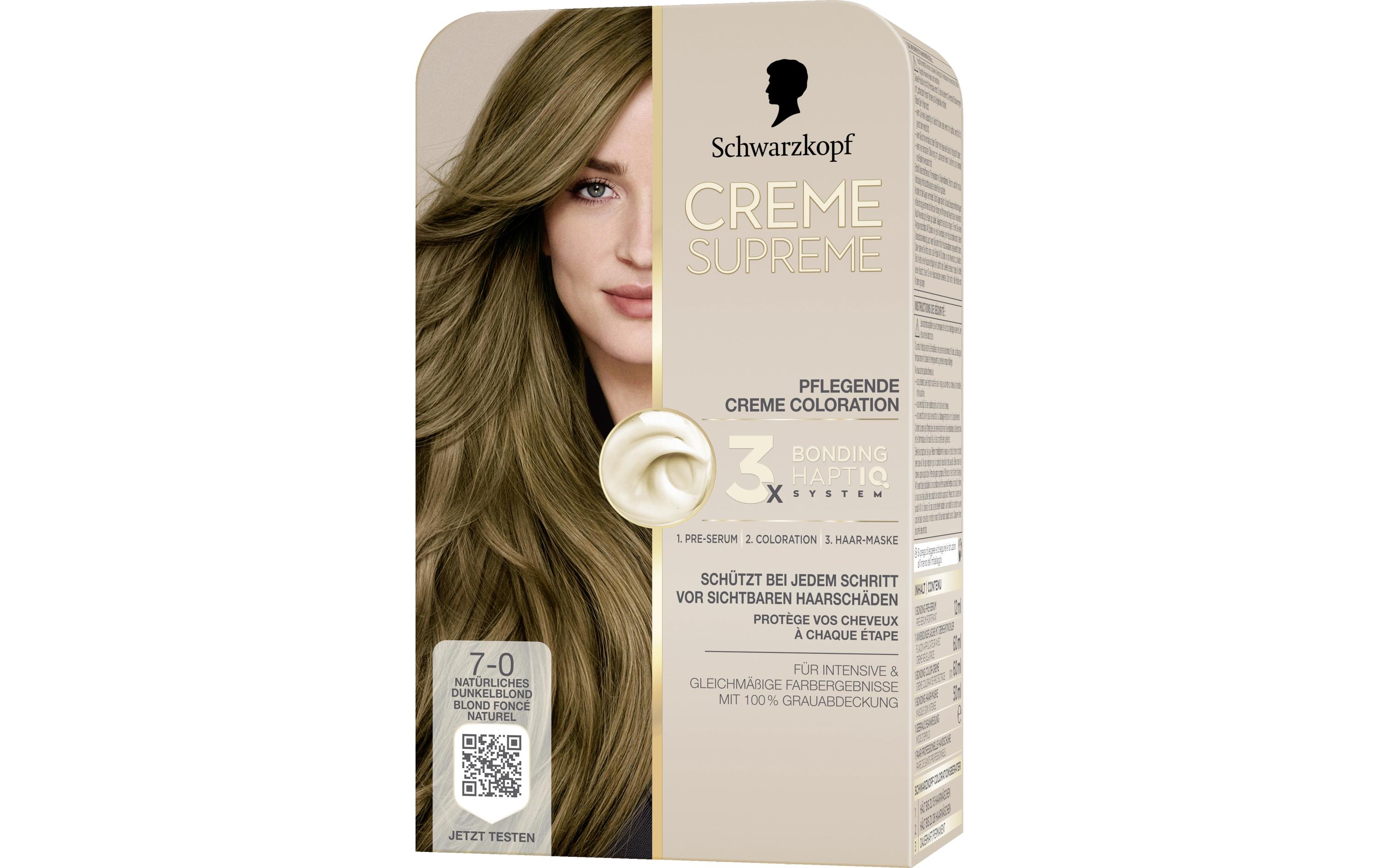 Haarcoloration Creme Supreme 7-0 Natürliches DunkelblondColoration, schützt das Haar sichtbar vor Haarschäden