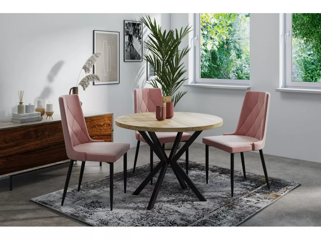 Table à Manger Extensible Ronde - Table Style Loft Avec Pieds En Métal - 120 à 200 Cm - Table Ronde Style Industriel Pour Le Salon - Compacte - Chêne Craft/noir - 1