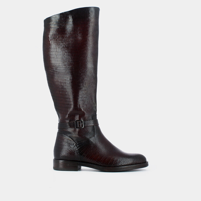 Bottes à boucles fines  en reptile marron
