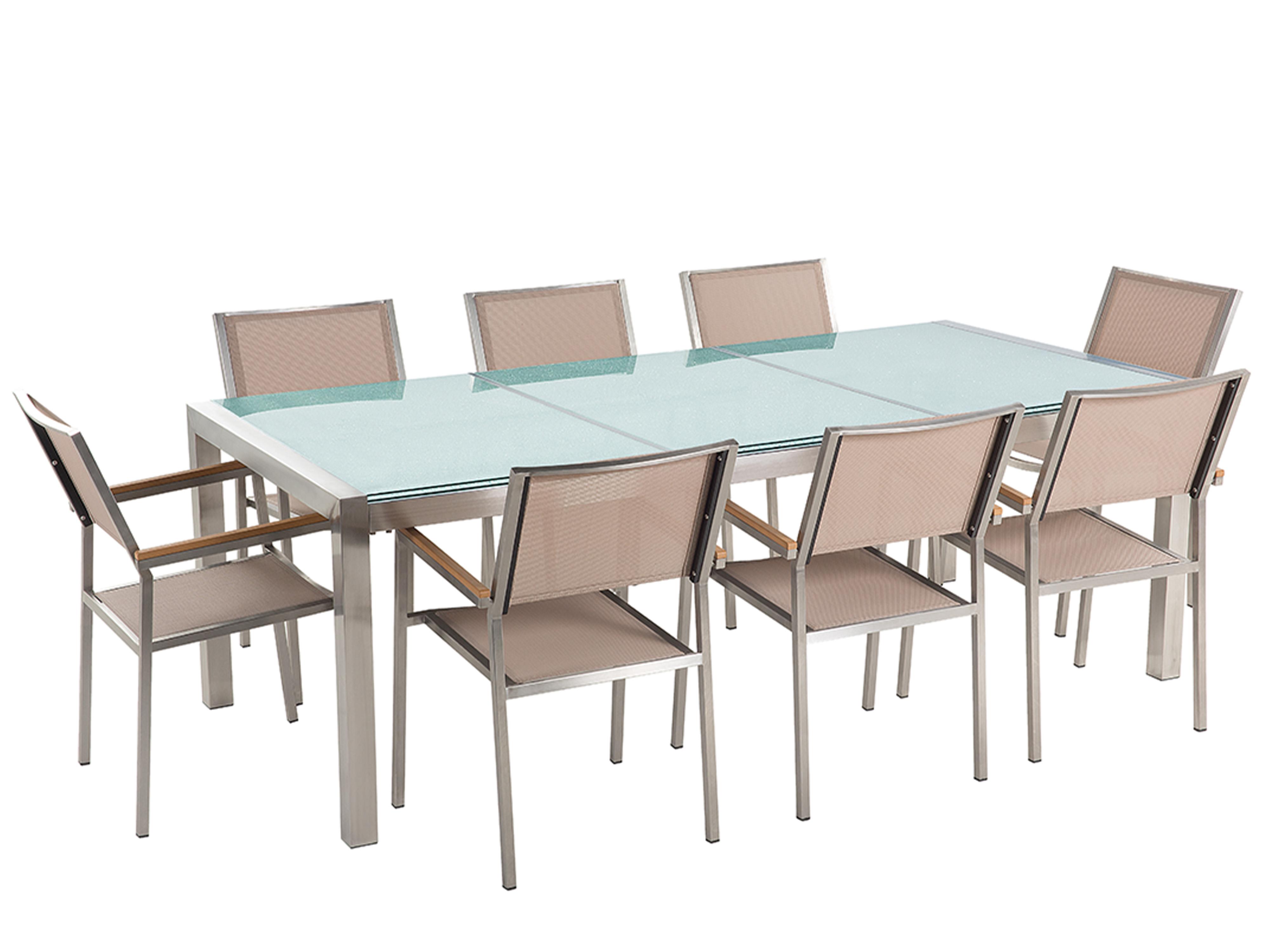 Tuinset 8-zits GROSSETO Gebarsten glas Transparant/beige