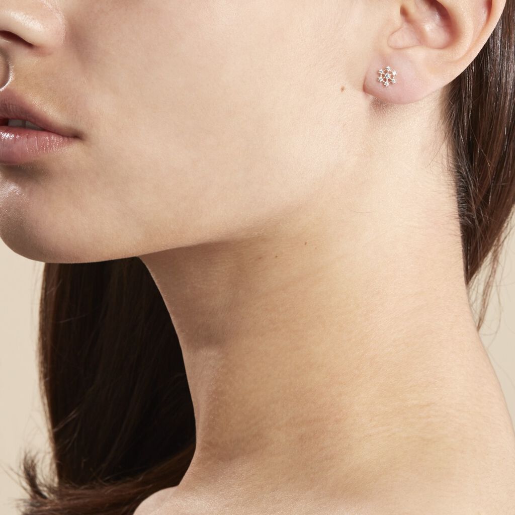 Boucles D'oreilles Puces Eileen Flocon Or Jaune Oxyde De Zirconium