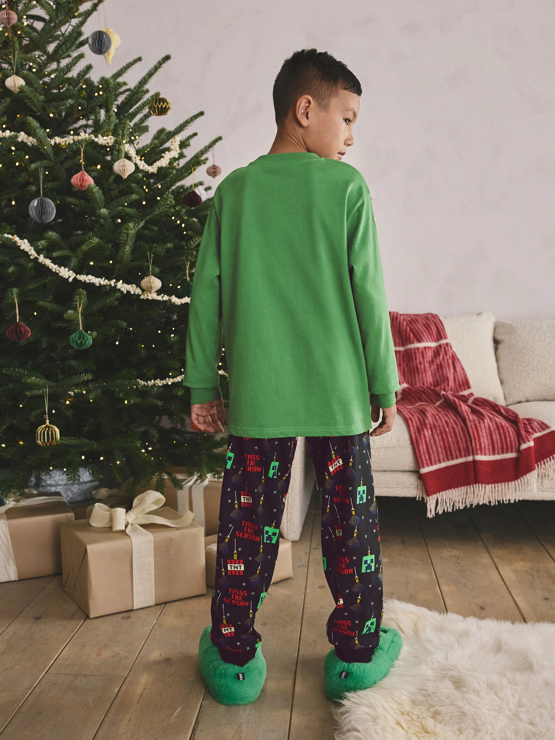 Groen/zwart Minecraft - Enkele Kerstmis-licentiepyjama (5-16jr)