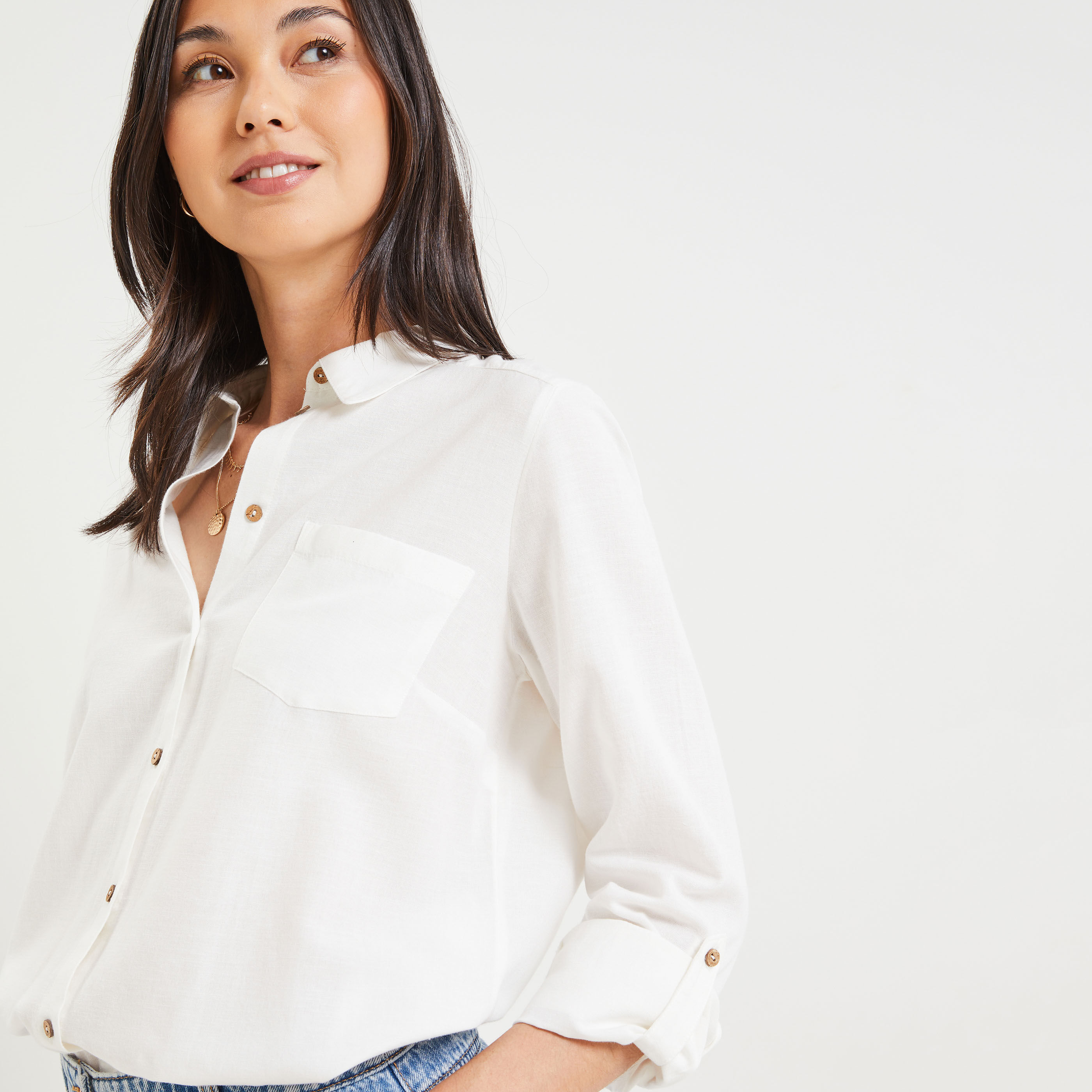 Chemise manches longues femme - ECRU