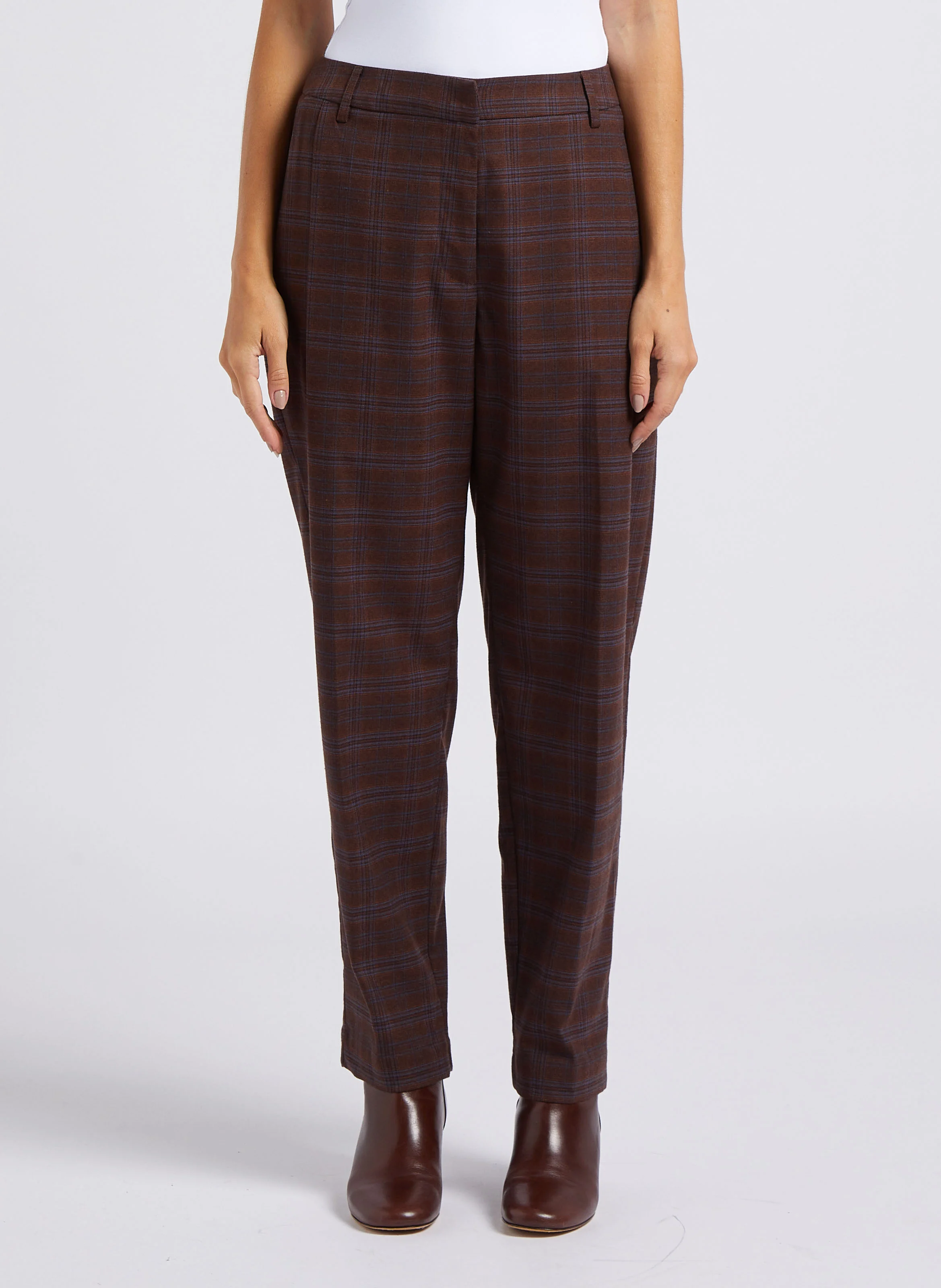 Pantalon à pinces à carreaux | Marron