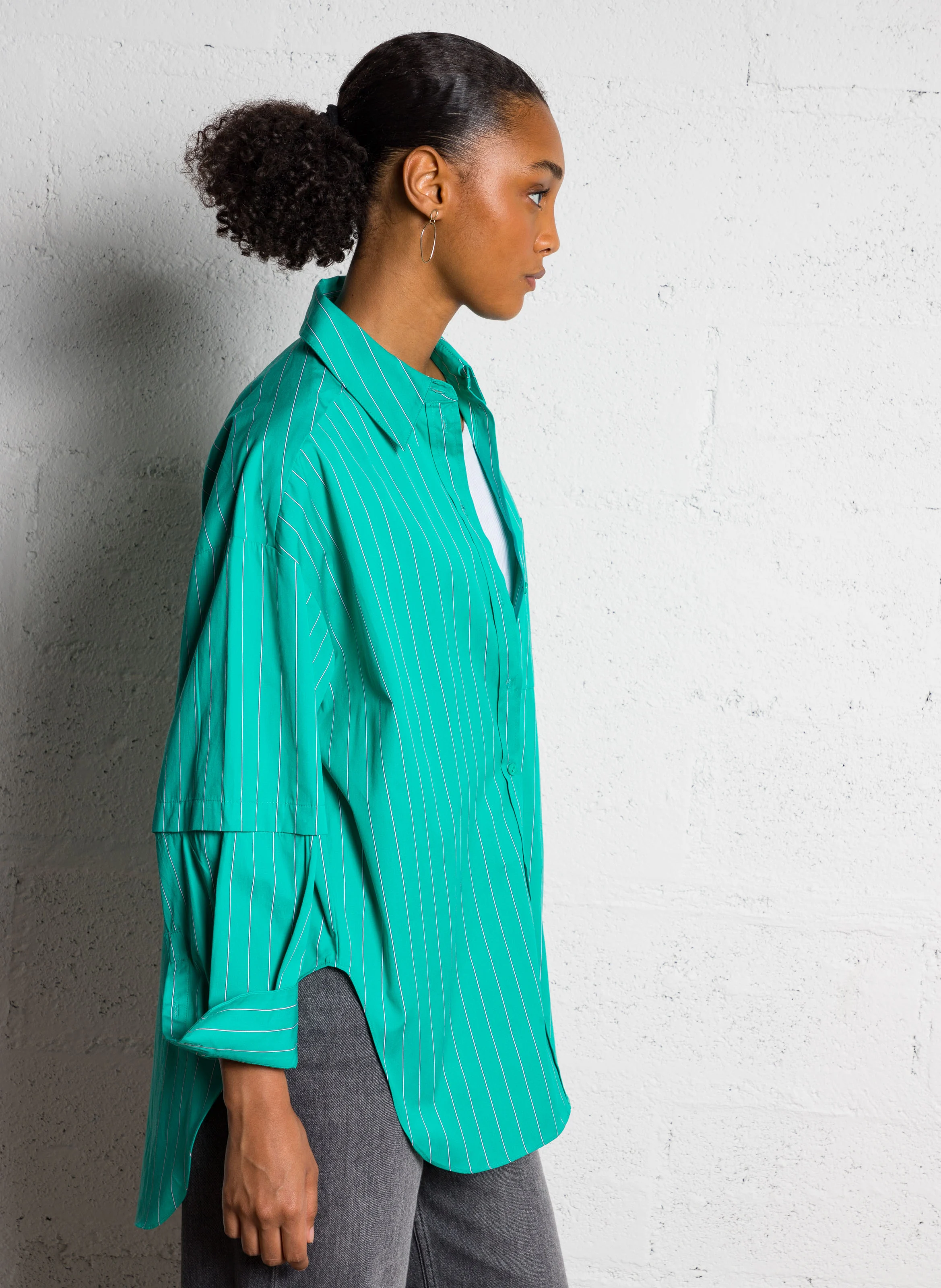 COLOR - Chemise ample rayée en coton | Vert