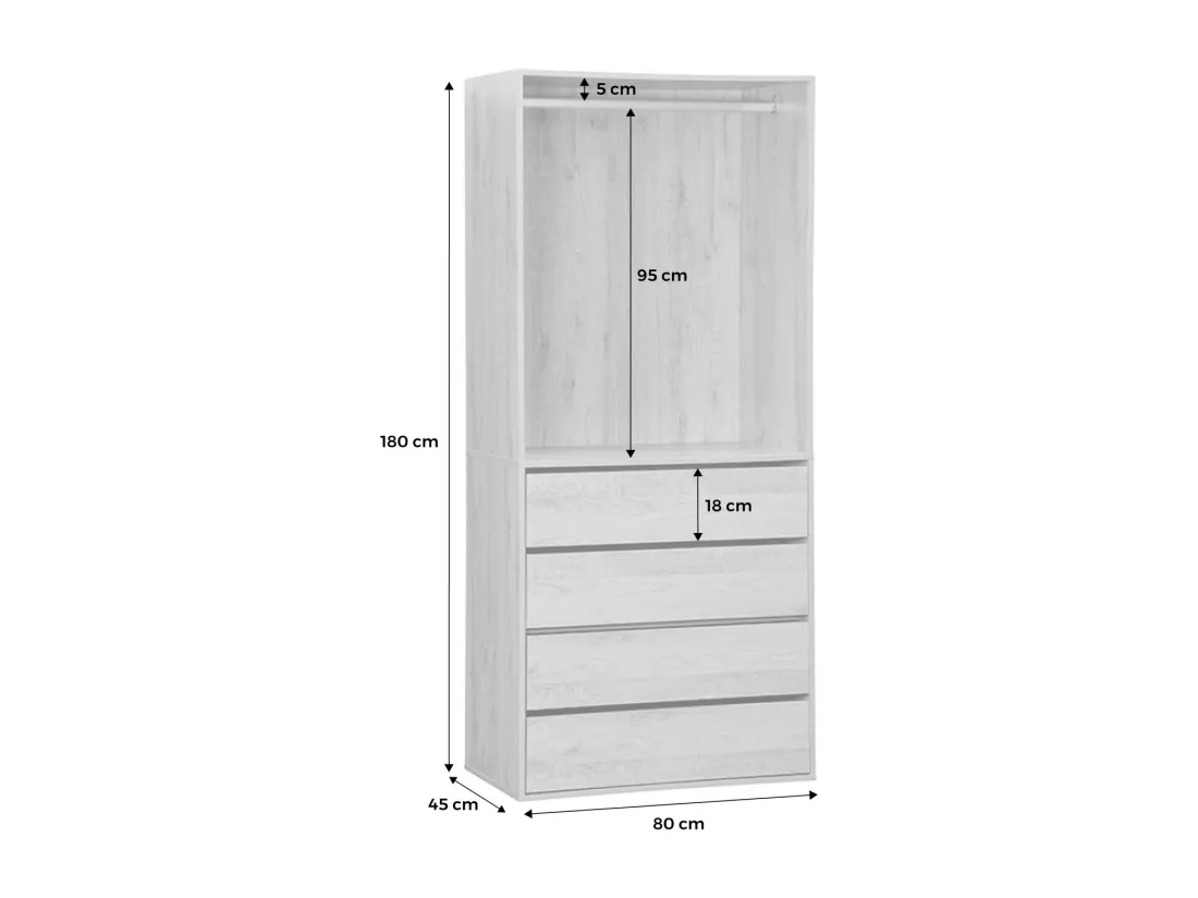Module dressing avec 4 tiroirs et 1 penderie blanc. panneaux stratifiés