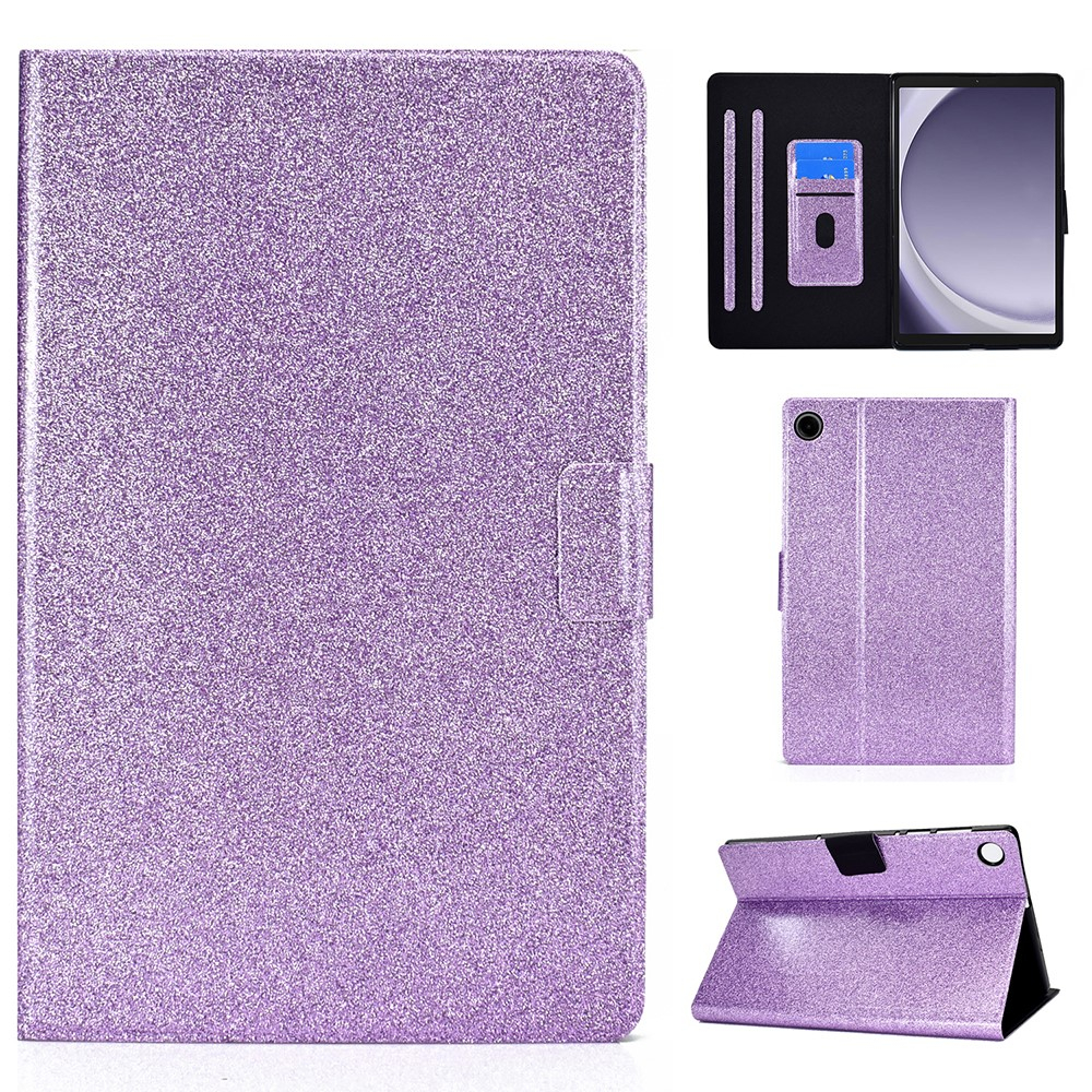 Samsung Galaxy Tab A11  Plus / A9  Plus Leder Tasche Flip Cover mit Glitzer Optik - Lila