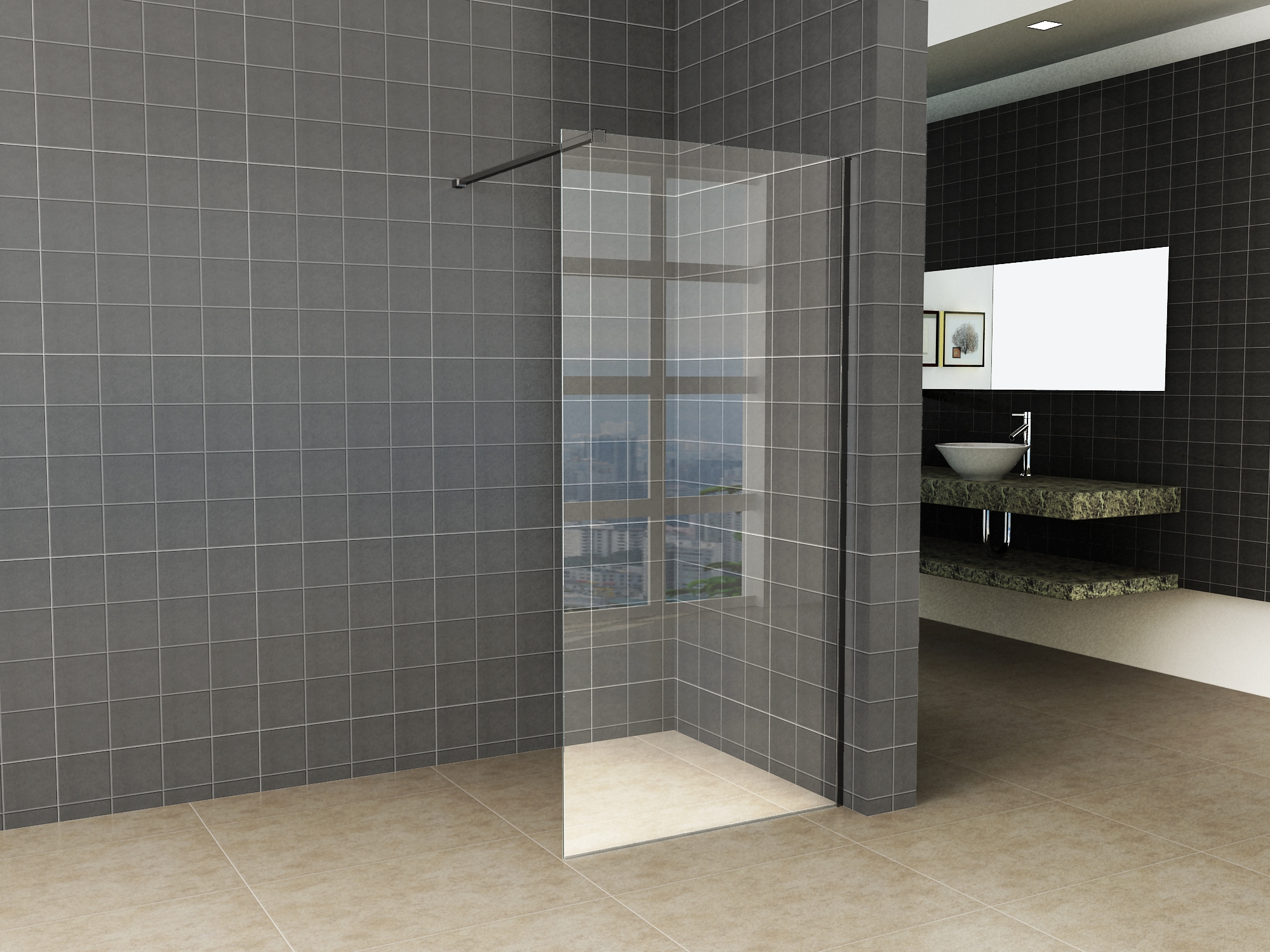 Mueller Slimline inloopdouche 70cm helder anti-kalk inclusief zwart profiel & stang