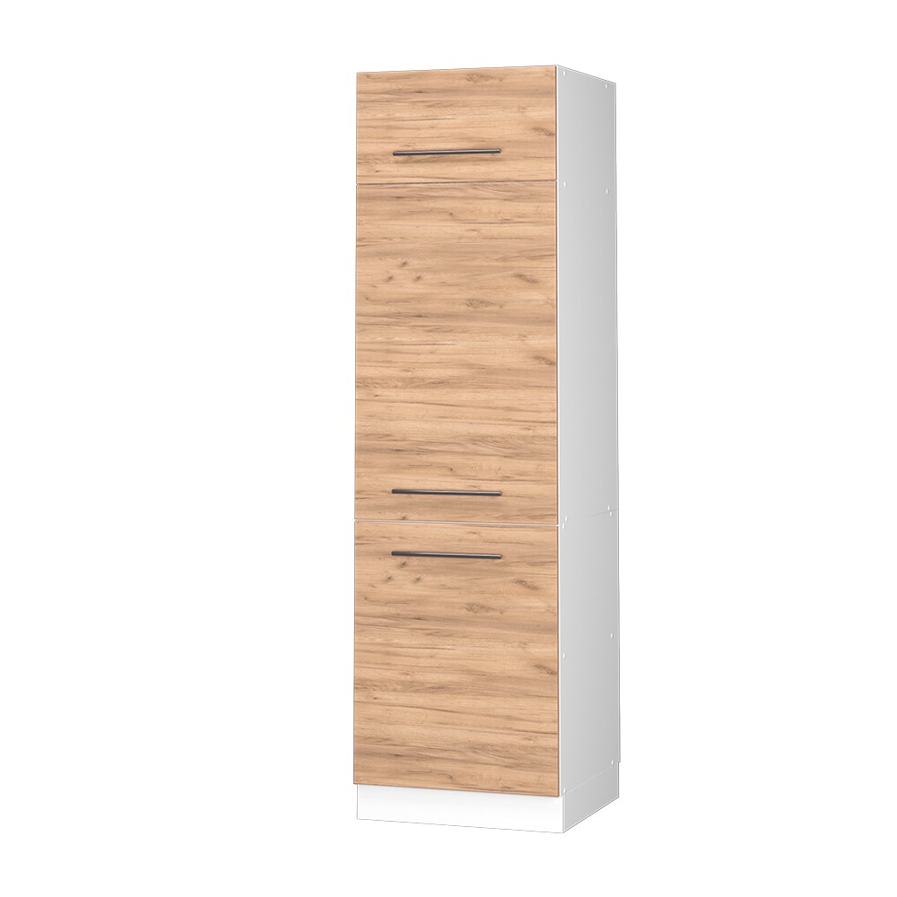 Vicco Kühlumbauschrank Küchenschrank Küchenmöbel Fame-Line Weiß Eiche modern 60 cm Küche Einbauküche Blende Drehtür Einlegeboden Kühlschrank Küchenzeile