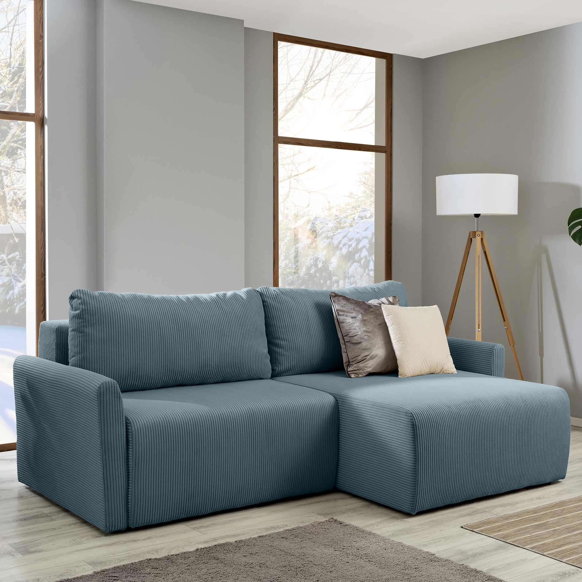 Ecksofa - mint - Liegefunktion und Bettkasten