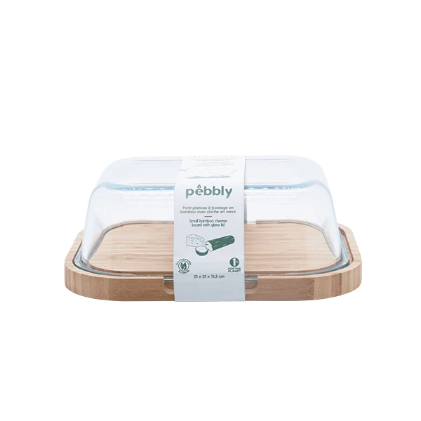 Plateau à fromage en bambou avec couvercle en verre Pebbly