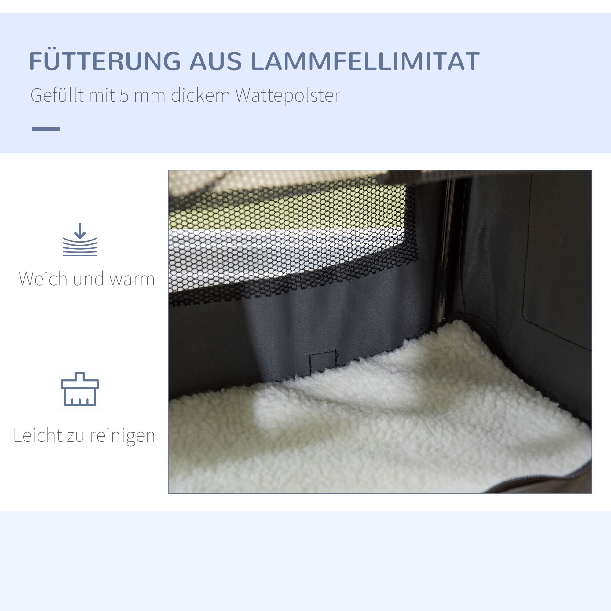PawHut Tragetasche mit Kissen grau, schwarz 50,5L x 33,5B x 35H cm