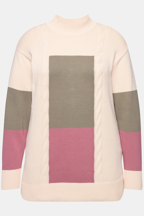 Pullover, Colorblocking, Stehkragen, Langarm, Biobaumwolle