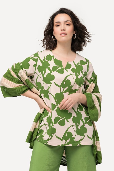 T-Shirt, Blüten, A-Linie, Tunika-Ausschnitt, Halbarm