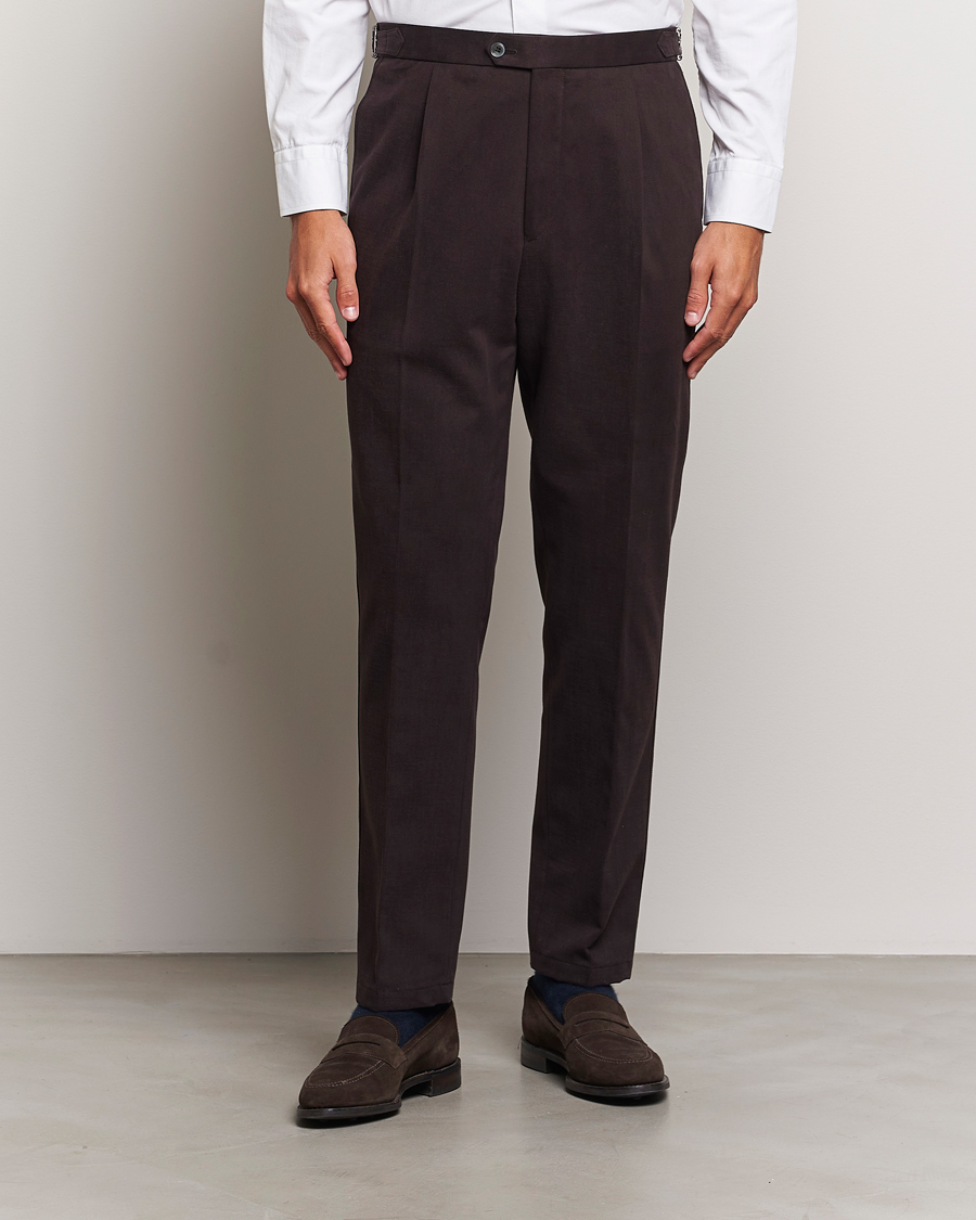 Oscar Jacobson Delon Brushed Cotton Trousers Brown