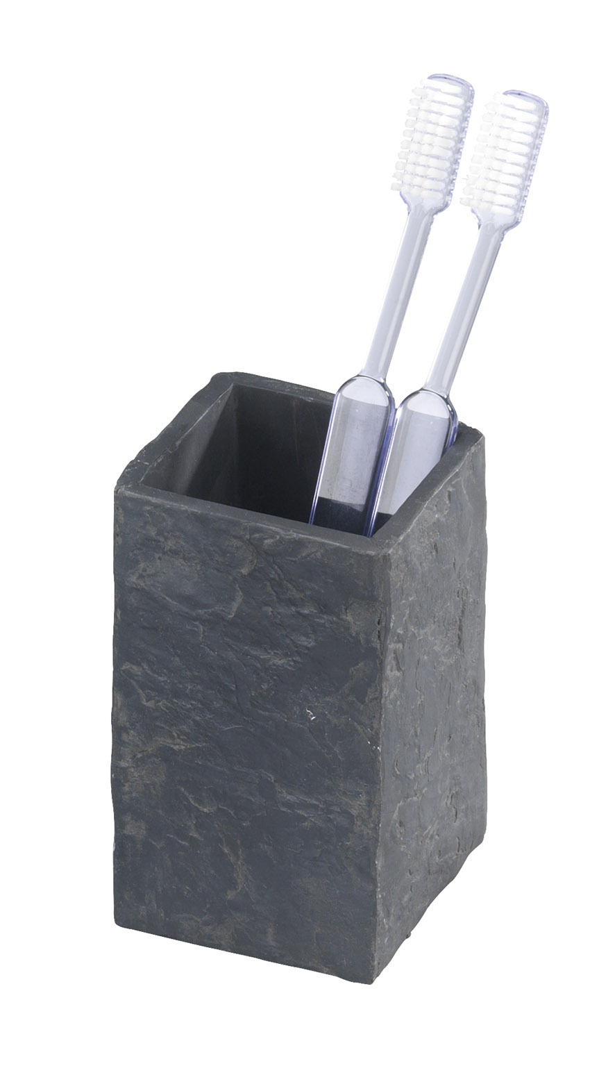 WENKO Bad-Accessoire-Set SLATE ROCK - Schiefer-Optik - 4-teilig