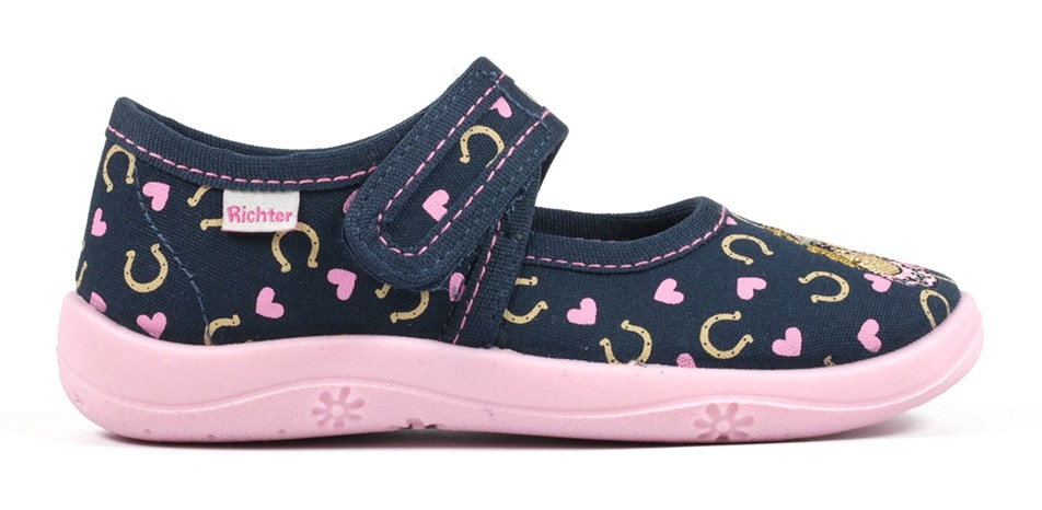 Richter Hausschuh  Klettschuh, Kindergarten Schuh mit süssem Print