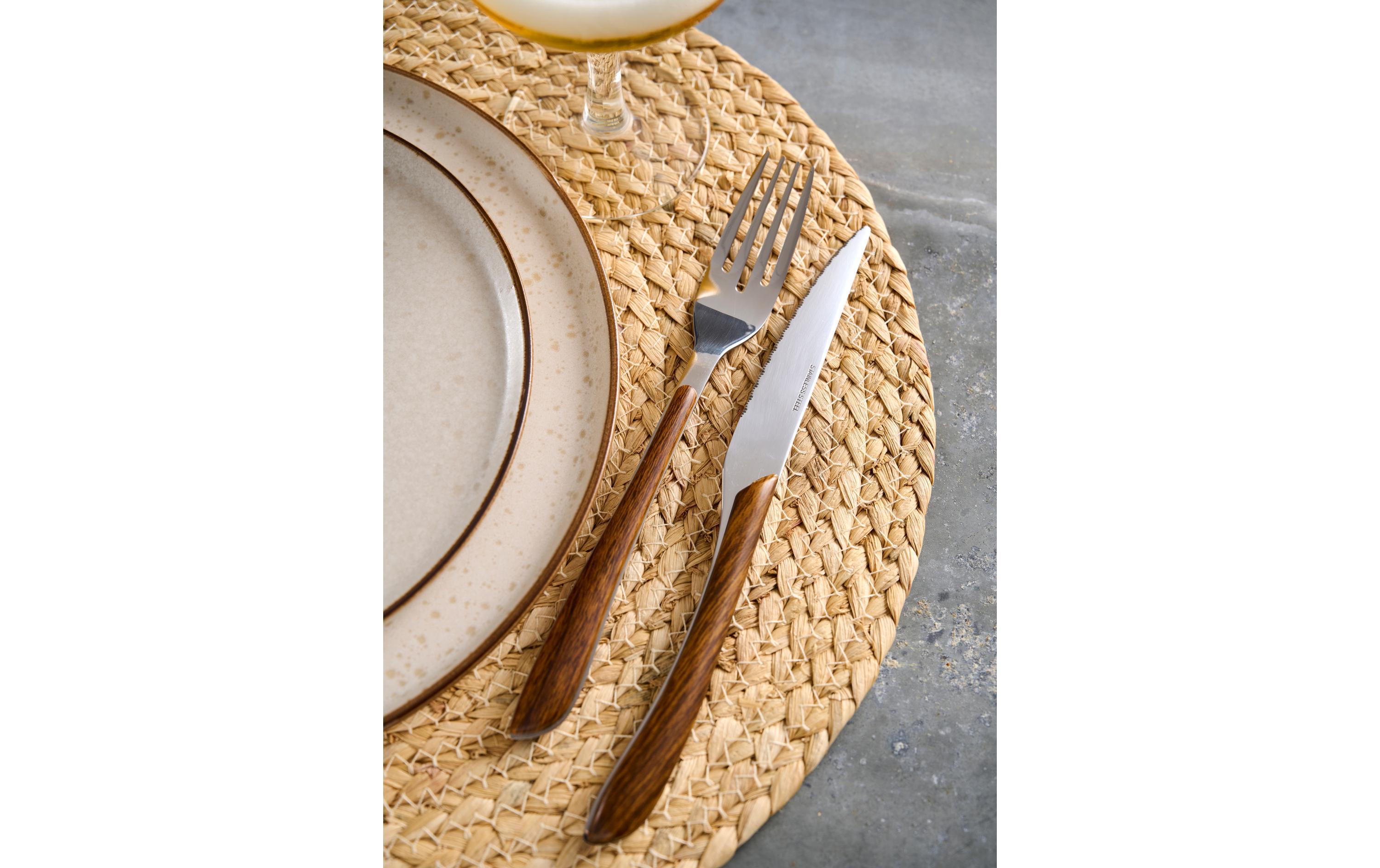 Besteck-Set 4-teilig, BraunEdelstahl Besteck mit Holzgriff