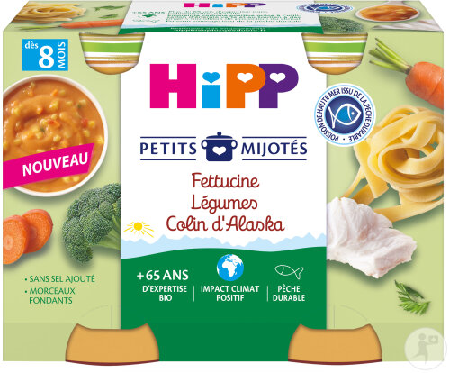 HiPP Petits Mijotés Fettucine Légumes Colin D'Alaska Dès 8 Mois Pots 2x190g