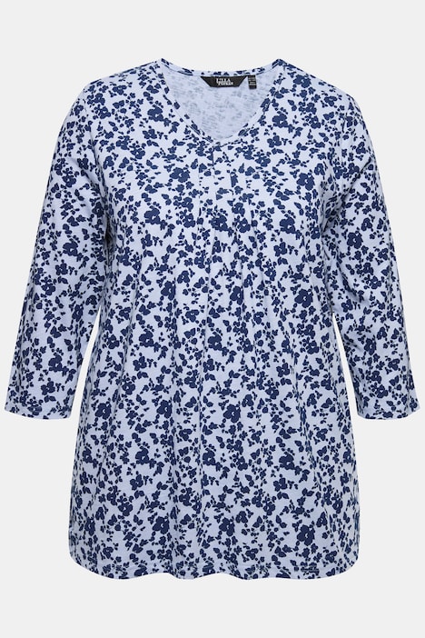 T-Shirt, A-Linie, V-Ausschnitt, Zierfalten, 3/4-Arm
