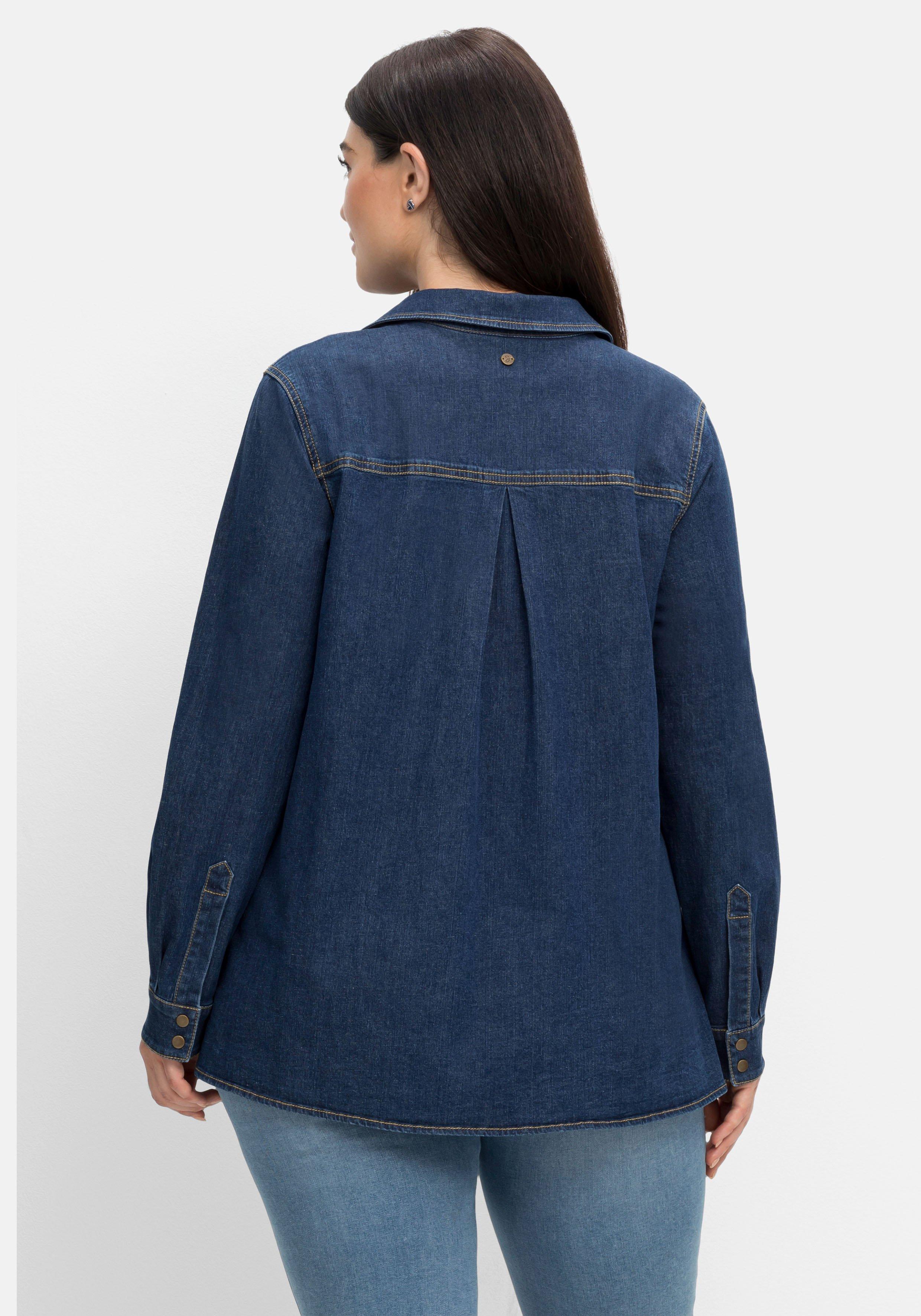 Jeanstunika mit V-Ausschnitt und Hemdkragen