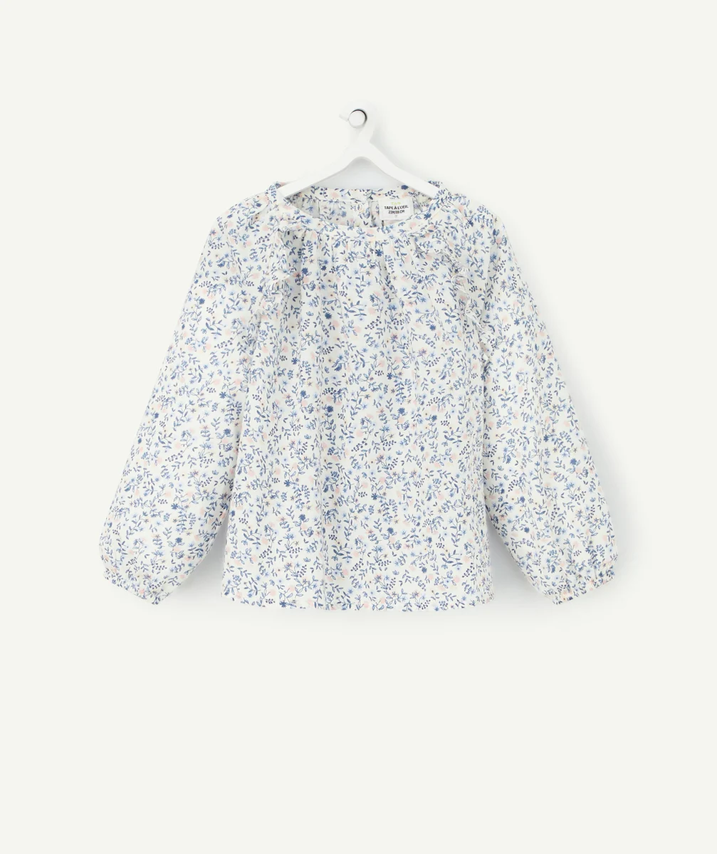 BLOUSE EN COTON BÉBÉ FILLE FLEURIE ROSE ET BLEU