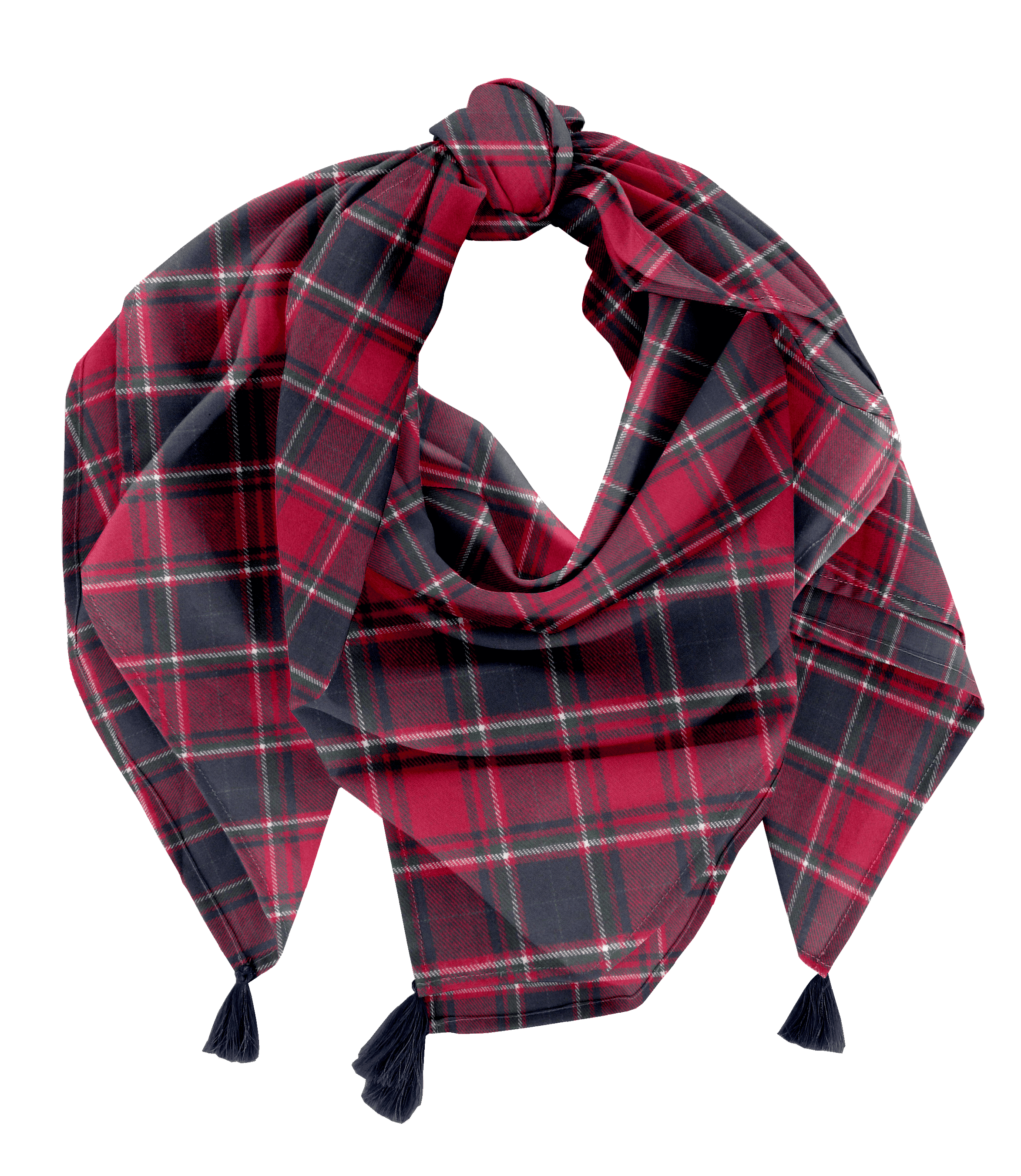 Foulard Pompon Tartan Rouge