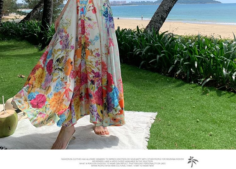 BOHEME - Maxi-jurk met spaghettibandjes en bloemenprint