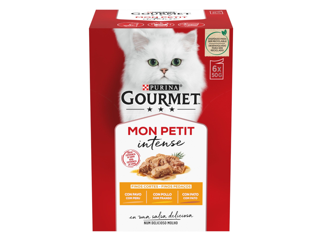 COMIDA HÚMIDA PARA GATO GOURMET MON PETIT COM AVES 6X50G