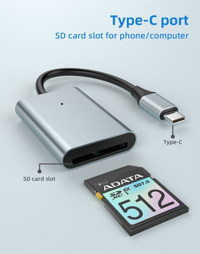 NÖRDIC USB-C 3.2 10 Gbps kortlæser SD Express 7.1 UHS-I NVME PCI-e 3.1