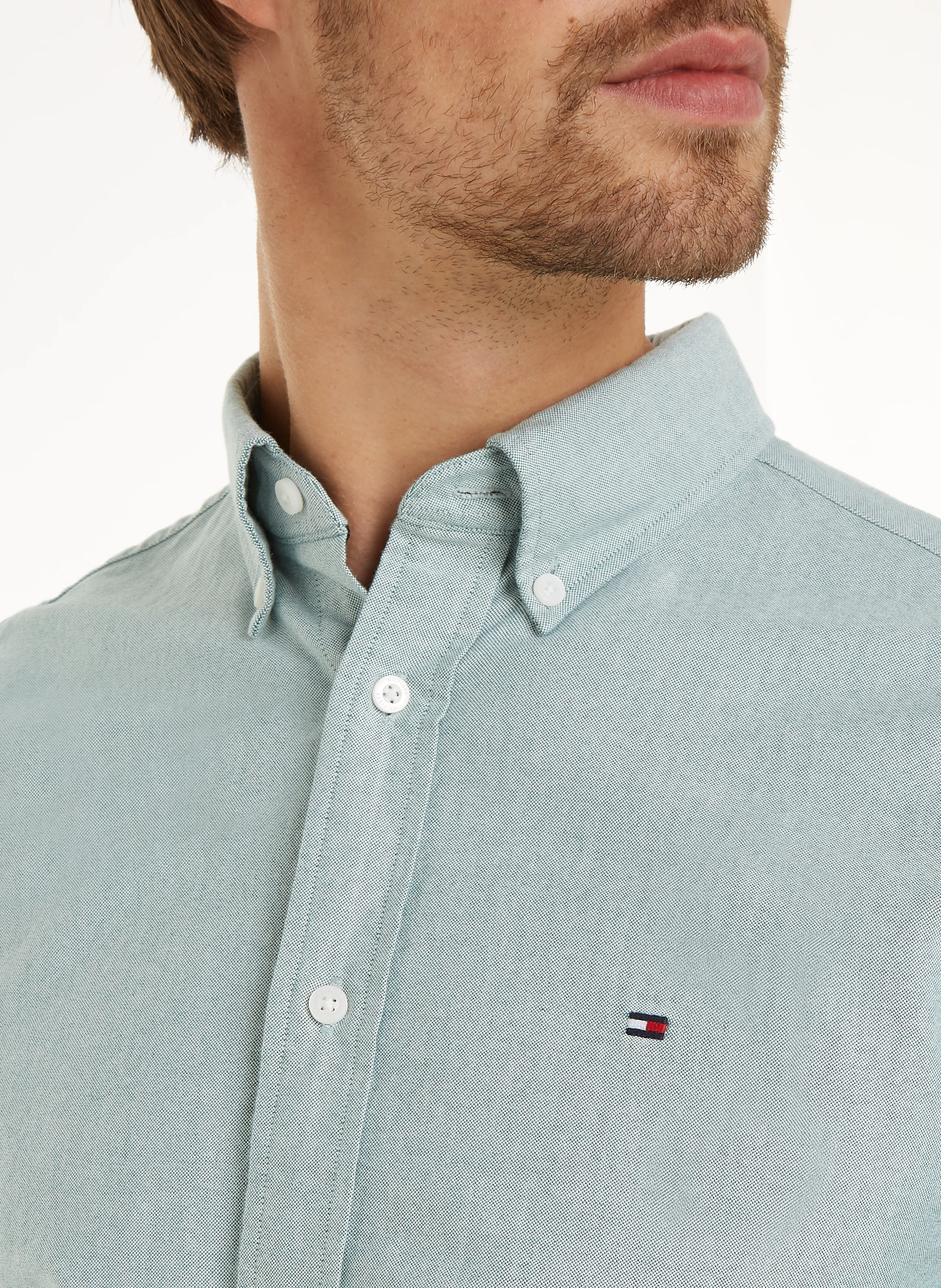 Chemise col américain en coton bio mélangé | Vert