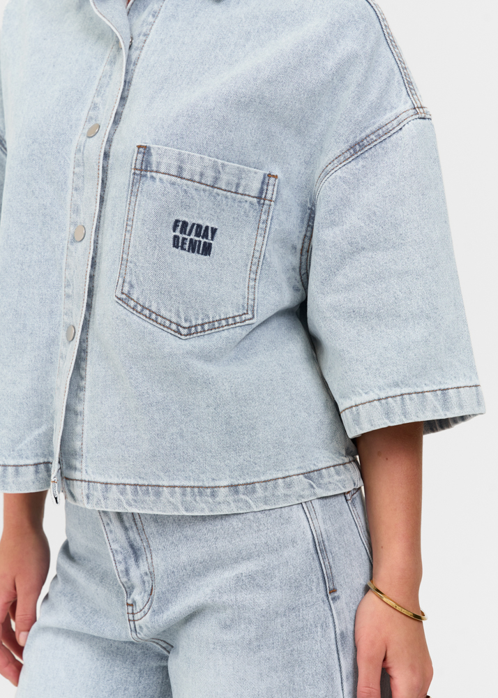 Denim blouse korte mouw sky blauw