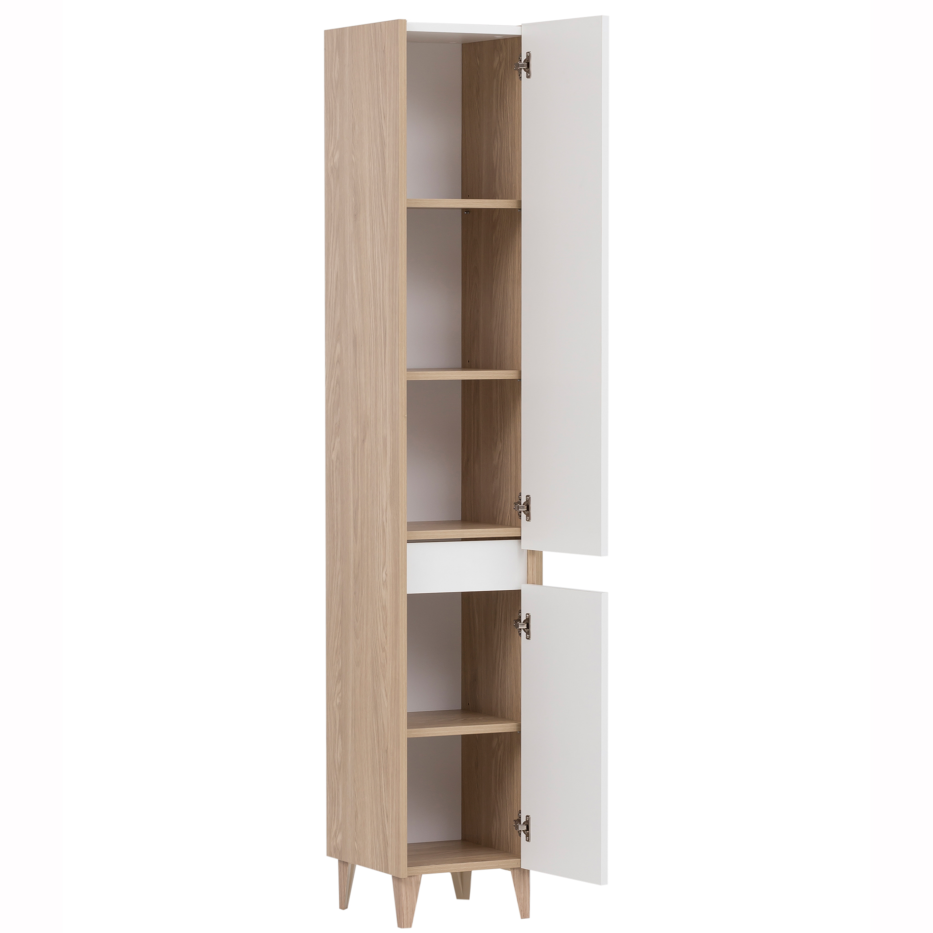 Hochschrank - perlweiß - Eiche hell - 30 cm